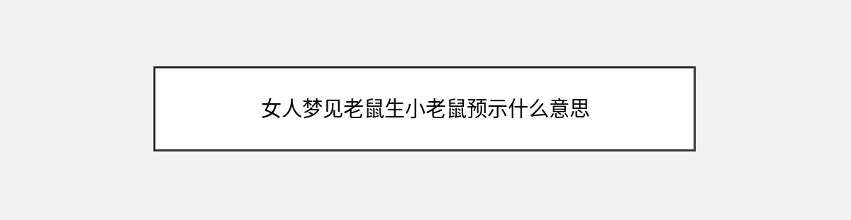 女人梦见老鼠生小老鼠预示什么意思