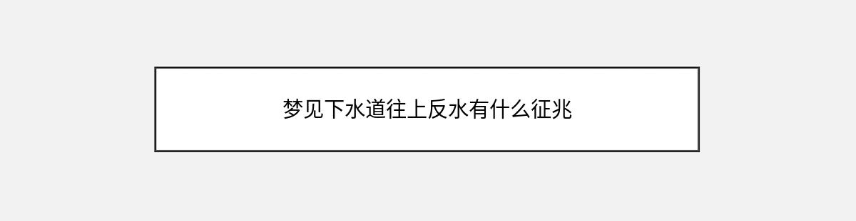 梦见下水道往上反水有什么征兆