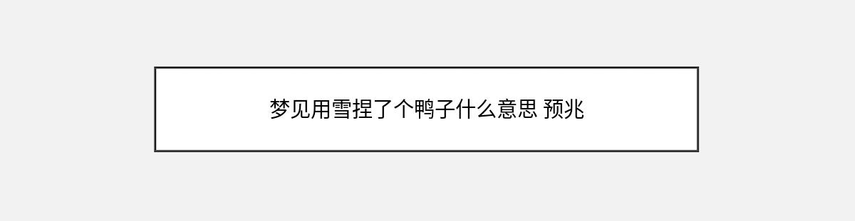 梦见用雪捏了个鸭子什么意思 预兆