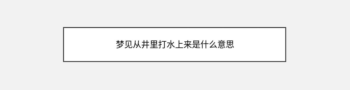 梦见从井里打水上来是什么意思