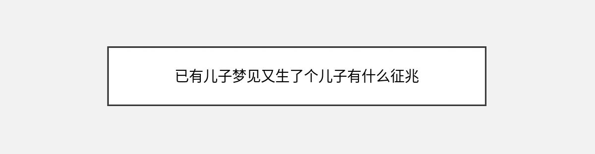 已有儿子梦见又生了个儿子有什么征兆