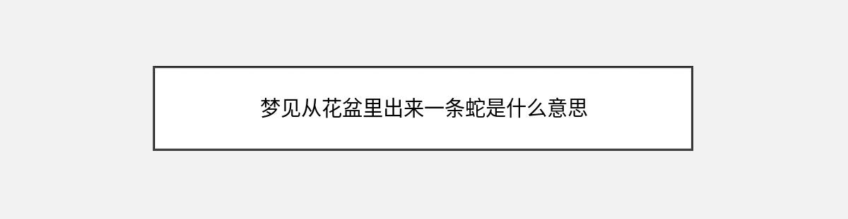 梦见从花盆里出来一条蛇是什么意思