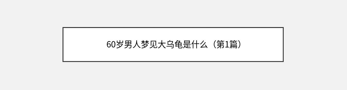 60岁男人梦见大乌龟是什么（第1篇）