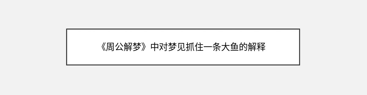 《周公解梦》中对梦见抓住一条大鱼的解释