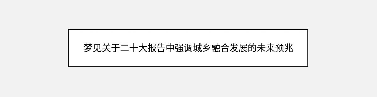 梦见关于二十大报告中强调城乡融合发展的未来预兆