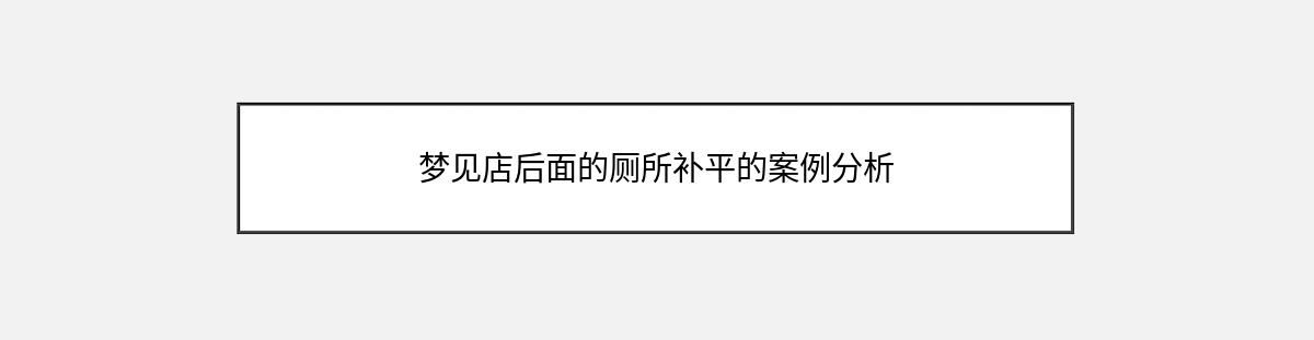 梦见店后面的厕所补平的案例分析