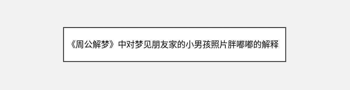 《周公解梦》中对梦见朋友家的小男孩照片胖嘟嘟的解释