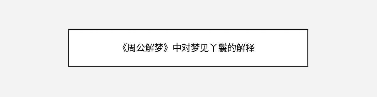 《周公解梦》中对梦见丫鬟的解释