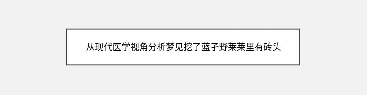 从现代医学视角分析梦见挖了蓝孑野莱莱里有砖头